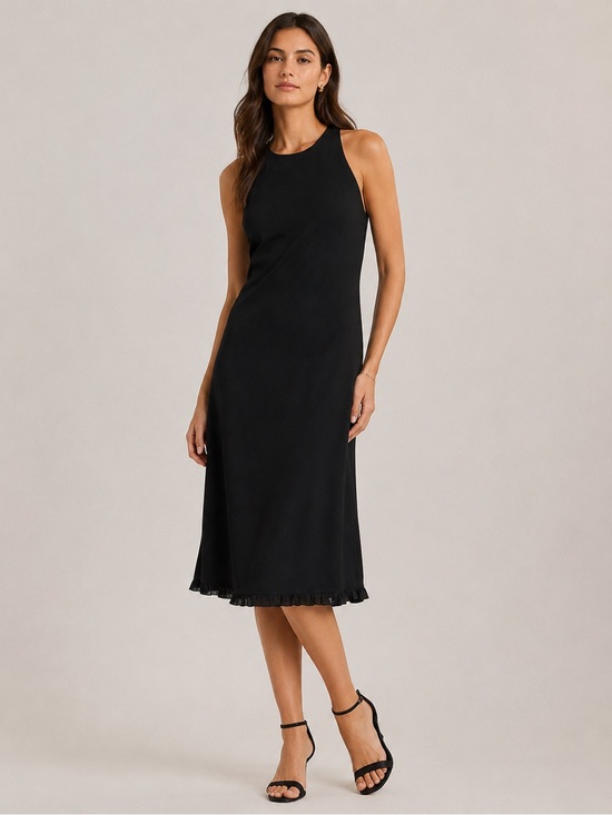 Ralph Lauren Dresses & Skirts - VTG Lauren Ralph Lauren Black Dress Size 6 Sleeveless Ruffle Trim Sheath LBD